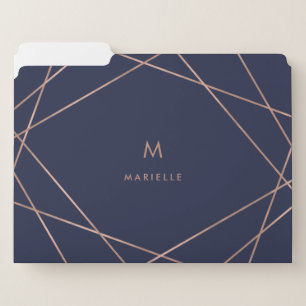 Rose Gold Geometric and Midnight Blue Monogram File Folder