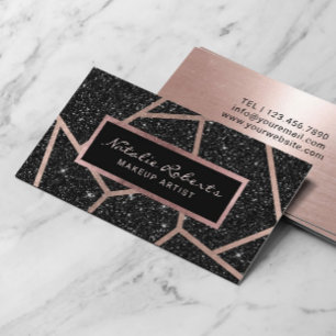 Rose Gold Geometric Black Glitter Beauty Salon Business Card