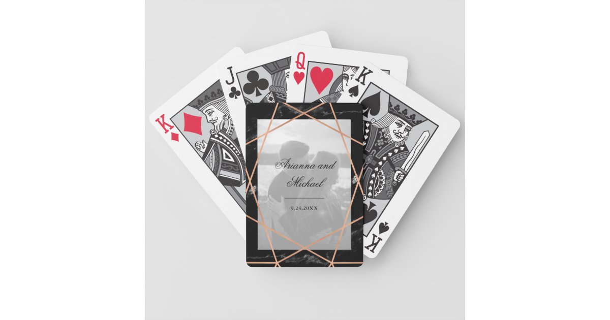 Rose Gold Geometric Black Marble Photo Wedding Bicycle Playing Cards Zazzle Com
