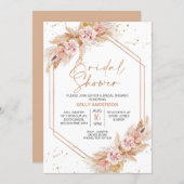 Rose Gold Geometric Boho  Pampas Bridal Shower Invitation (Front/Back)