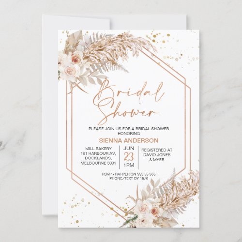 Rose Gold Geometric BohoFloral Bridal Shower Invitation