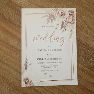 Rose Gold Geometric Border Blush Floral Wedding Foil Invitation
