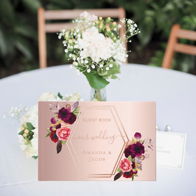 Rose gold geometric burgundy pink florals wedding  foil guest book  (Creator Uploaded)