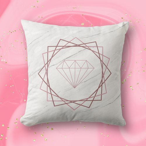 Rose Gold Geometric Diamond Marble Throw Pillow