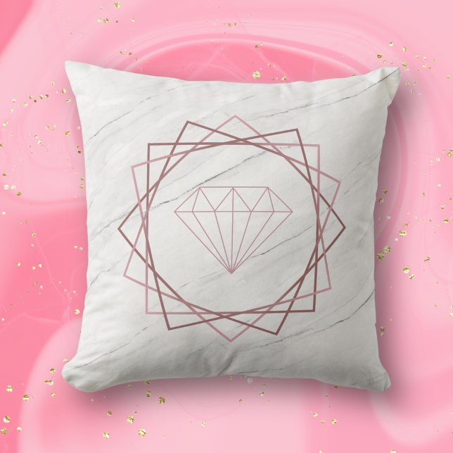 Rose Gold Geometric Diamond Marble Throw Pillow (Creator Uploaded)