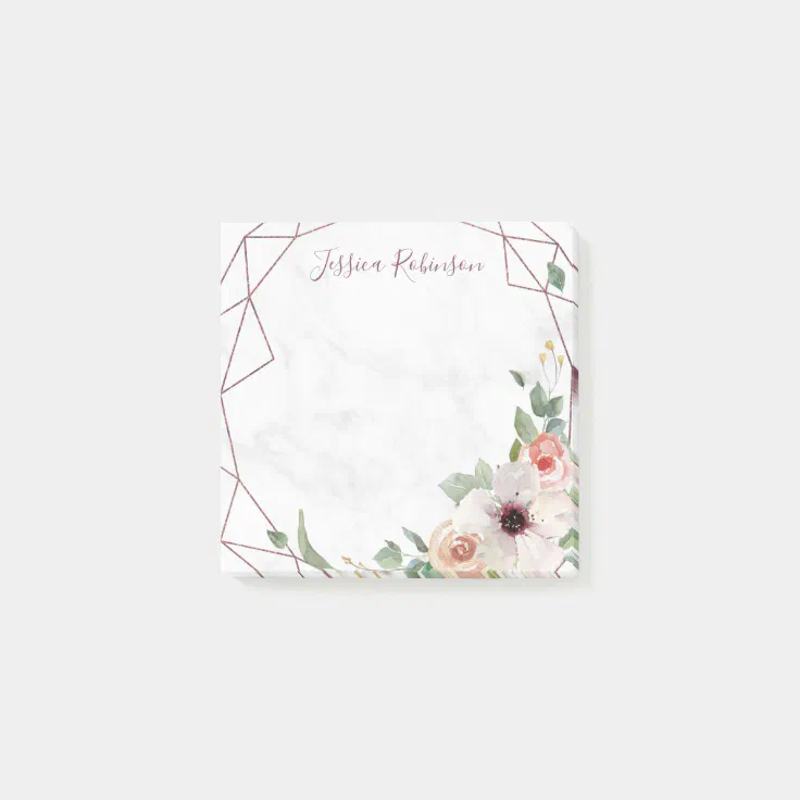 Rose Gold Geometric Floral Bohemian Personalized Post-it Notes | Zazzle