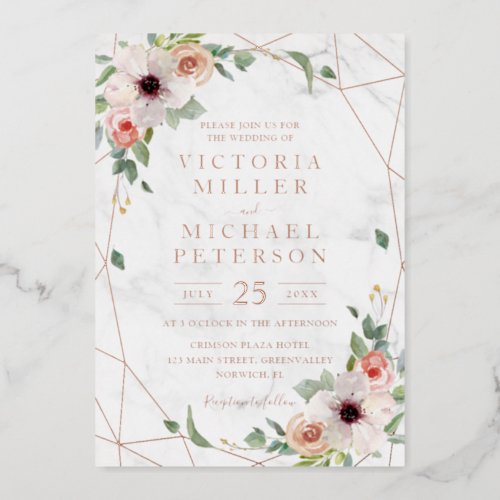 Rose Gold Geometric Floral Bohemian Pink Wedding Foil Invitation