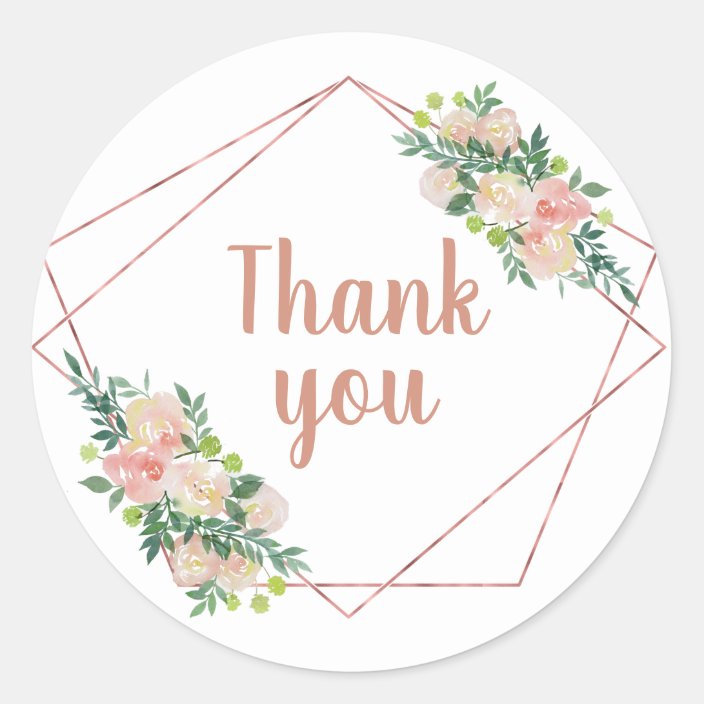 rose gold geometric frames and flowers thank you classic round sticker ...