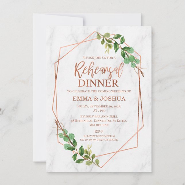 Rose Gold Geometric Greenery Rehearsal Dinner Invitation (Front)