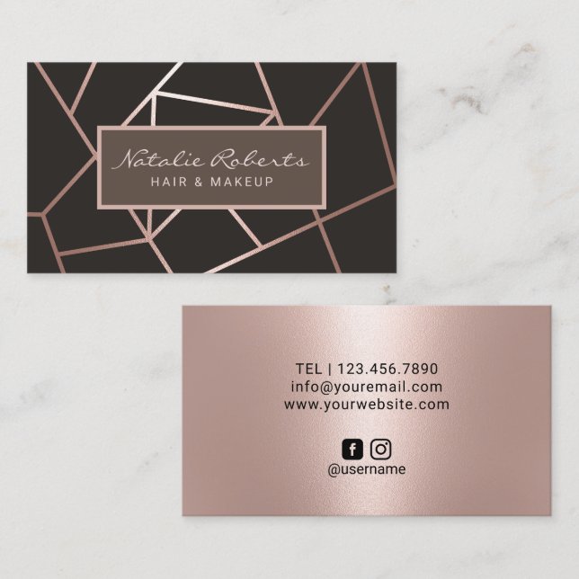 Rose Gold Geometric Hair Stylist Beauty Salon Business Card (Front/Back)