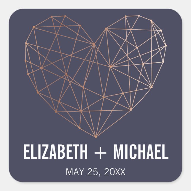 Rose Gold Geometric heart personalised favor label (Front)