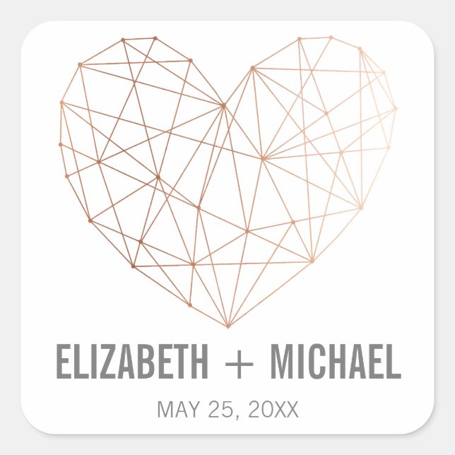 Rose Gold Geometric heart personalized favor label (Front)