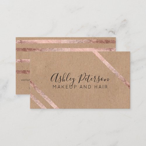 Rose gold geometric kraft hair makeup typography business card