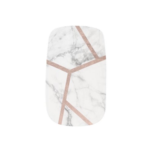 Rose Gold Geometric Lines Modern White Marble Minx Nail Art