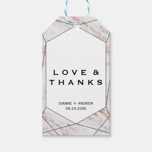 Rose Gold Geometric Marble Love and Thanks Gift Tags