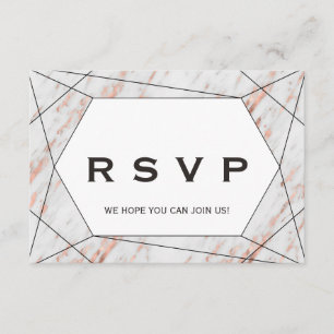 Rose Gold Geometric Marble Menu Choice RSVP Invitation