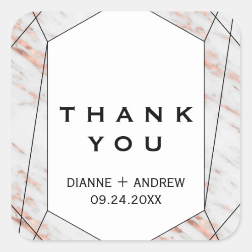 Rose Gold Geometric Marble Thank You Wedding Favor Square Sticker