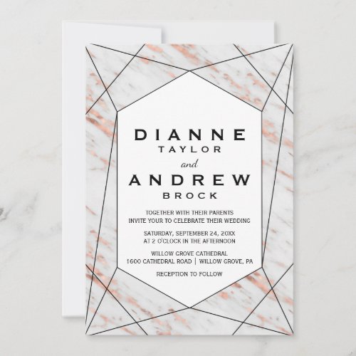 Rose Gold Geometric Marble Wedding Invitation