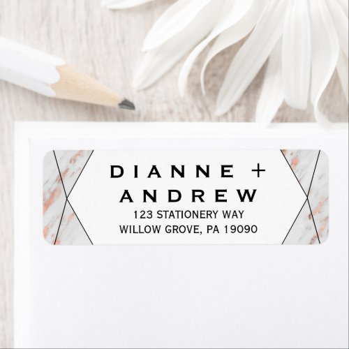 Rose Gold Geometric Marble Wedding Label