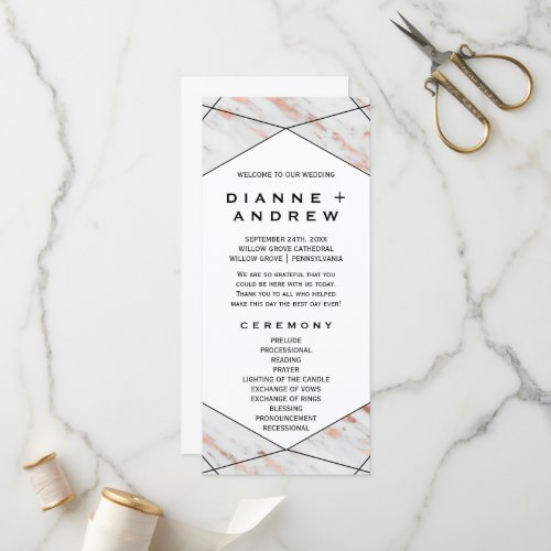 Rose Gold Geometric Marble Wedding Program