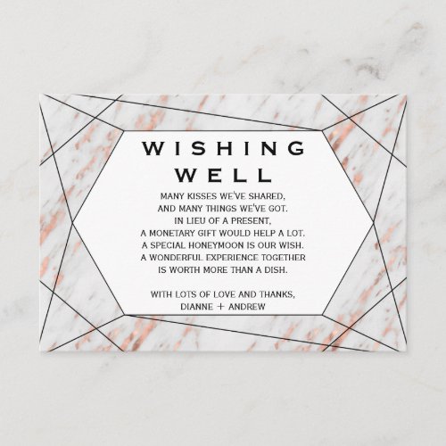 Rose Gold Geometric Marble Wedding Wishing Well Enclosure Card