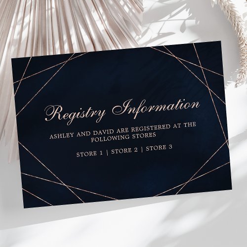 Rose Gold Geometric Midnight Blue Registry Card