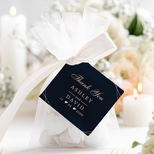 Wedding Favor Tags 11 Rose Gold Geometric Midnight Blue Thanks Favor Tag