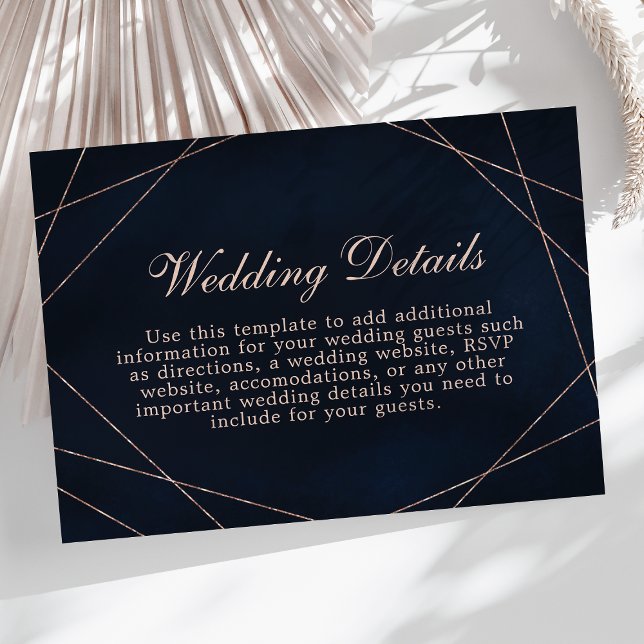 Rose Gold Geometric Midnight Blue Wedding Details Enclosure Card (Creator Uploaded)