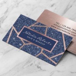 Rose Gold Geometric Navy Blue Glitter Beauty Salon Business Card