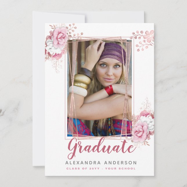 Rose Gold Geometric Photo Graduation Announcement (Front)