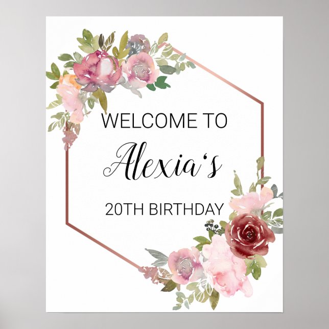 rose gold geometric pink blush flowers poster (Front)