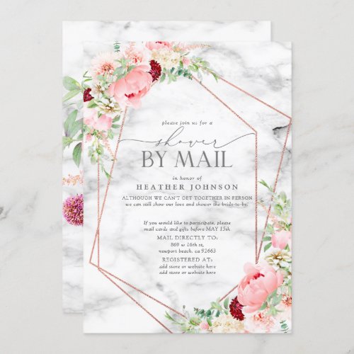 Rose Gold Geometric Pink Floral Bridal Shower Mail Invitation