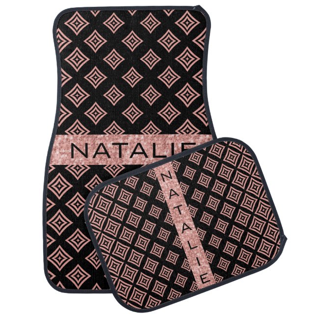 Rose Gold Geometric Shapes On Black Car Mat (Set)