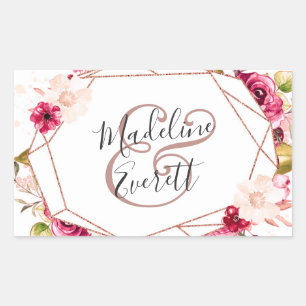 Rose Gold Geometric Terrarium Monogram Wedding Rectangular Sticker