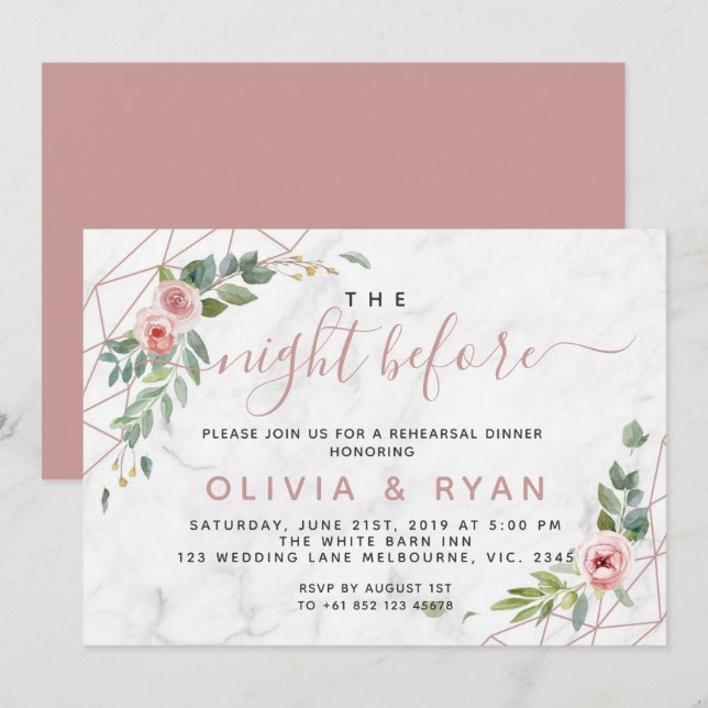 Rose gold geometric the night before invitation (Front/Back)