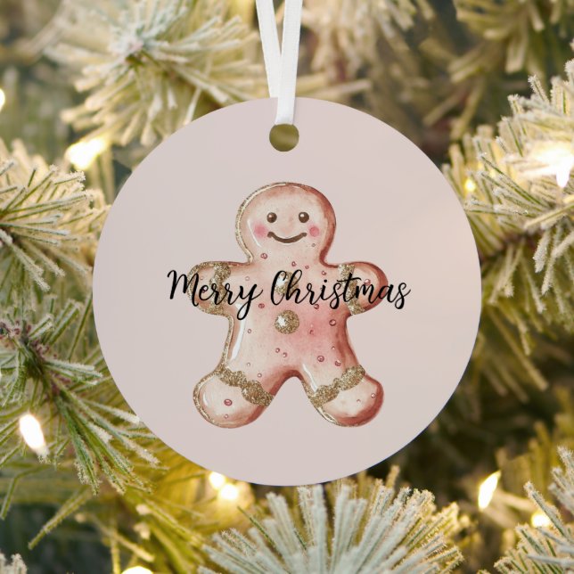 Rose Gold Gingerbread Cookie and Tree Metal Ornament (Insitu)