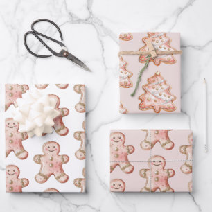Rose Gold Gingerbread Cookie Christmas Trees Wrapping Paper Sheets