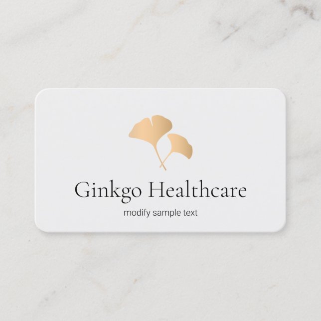 Rose Gold Ginkgo Leaf Logo Business Card (Front)