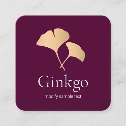 Rose Gold Ginkgo Leaf Logo Square Business Card