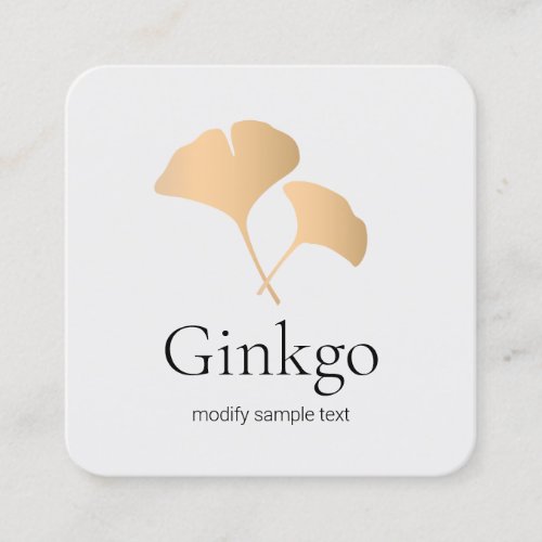 Rose Gold Ginkgo Leaf Logo Square Business Card