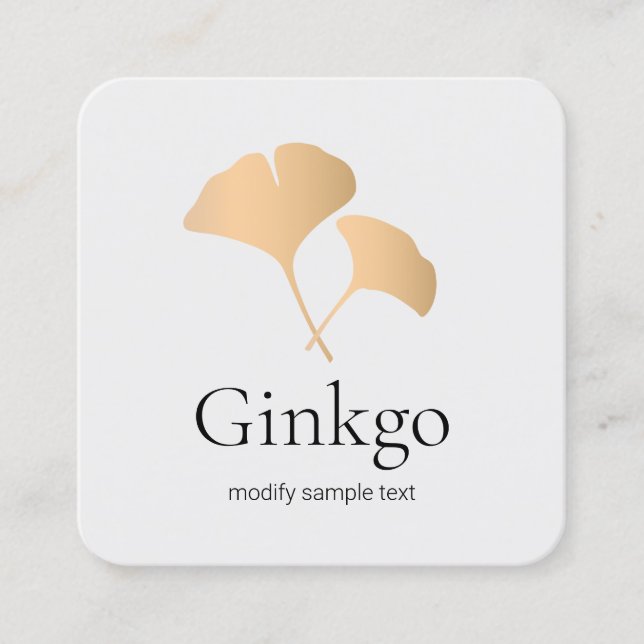 Rose Gold Ginkgo Leaf Logo Square Business Card (Front)