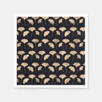 Rose gold ginko leaves black background