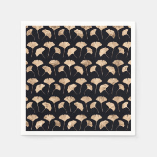 Rose gold ginko leaves black background napkins