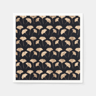 Rose gold ginko leaves black background napkins