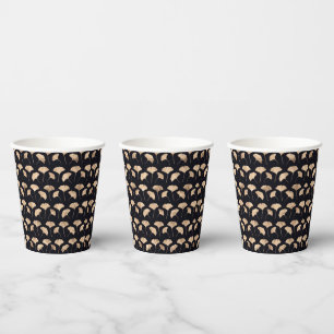 Rose gold ginko leaves black background paper cups