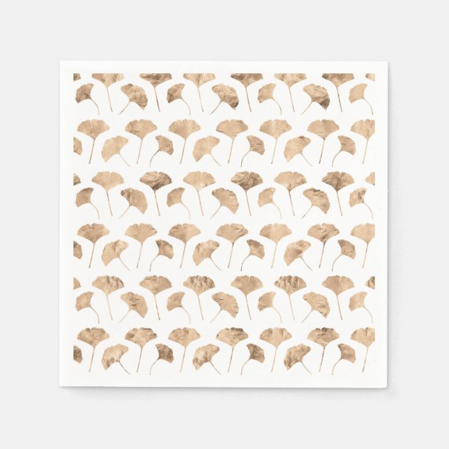 Rose gold ginko leaves white background napkins (Front)