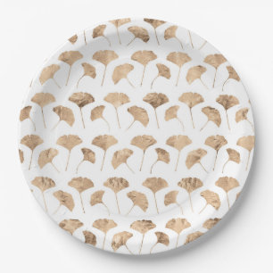 Rose gold ginko leaves white background paper plates