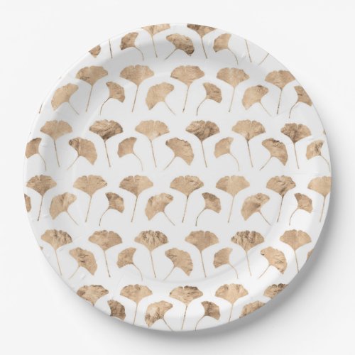 Rose gold ginko leaves white background paper plates