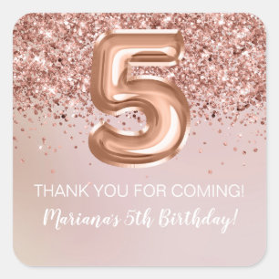 Rose Gold Girl 5th Birthday Party Favor Square Sticker