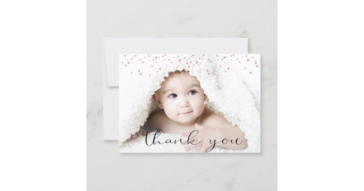 Rose Gold GIRL Baby Shower THANK YOU Photo + Text | Zazzle